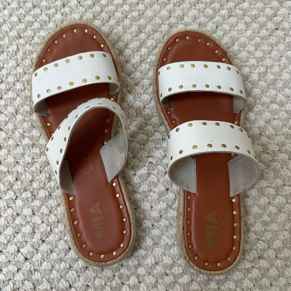 MIA White and Brown Sandals with Double-Strap Design